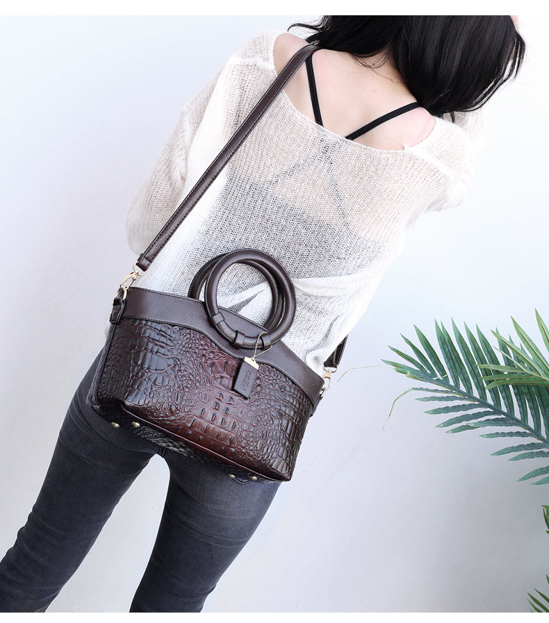 Ella™ Heritage Croc | Classic Leather Shoulder Bag