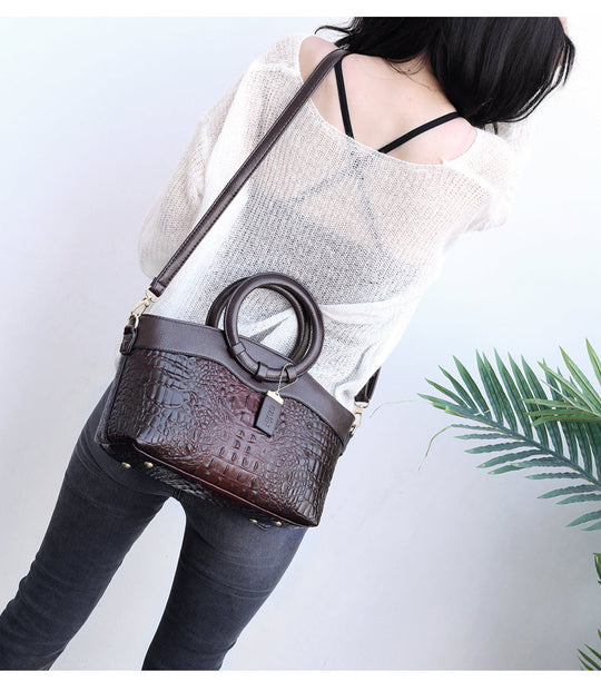 Ella™ Heritage Croc | Classic Leather Shoulder Bag