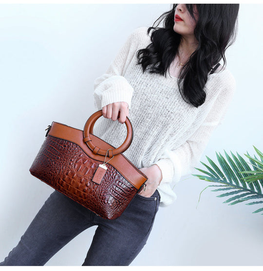 Ella™ Heritage Croc | Classic Leather Shoulder Bag