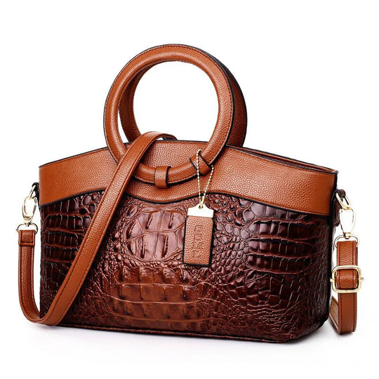 Ella™ Heritage Croc | Classic Leather Shoulder Bag